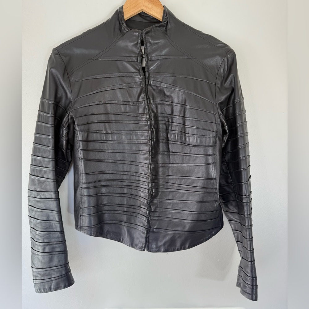 RARE Plein Sud Faycal Amor Vintage 90’s/Y2K Black Lamb Leather Darted Jacket